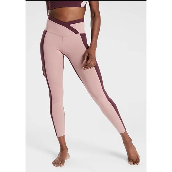 Athleta Pants - Athleta Chroma 7/8 Leggings Women's Small Cross Waist Powervita Mauve Pink